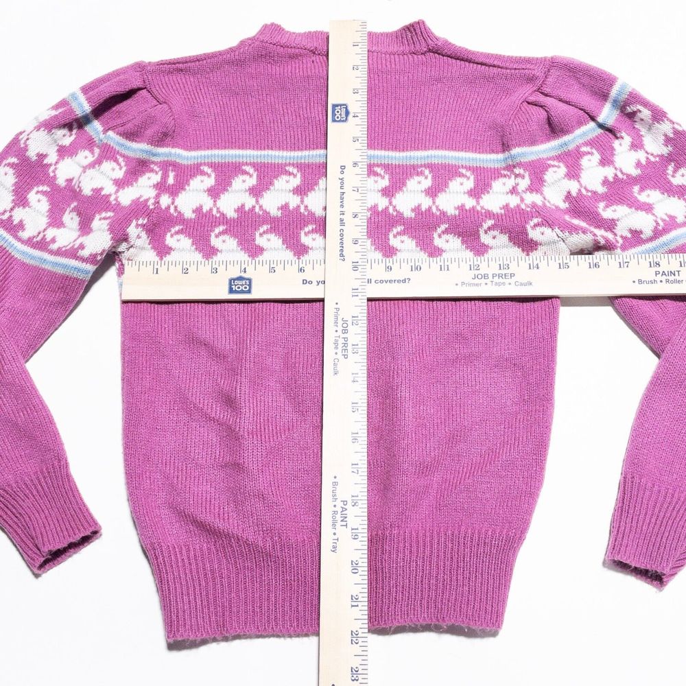 Vintage Gitano Sweater Women's Fits XS Elephants 80s Puff Sleeves Pullover Pink - Picture 6 of 6